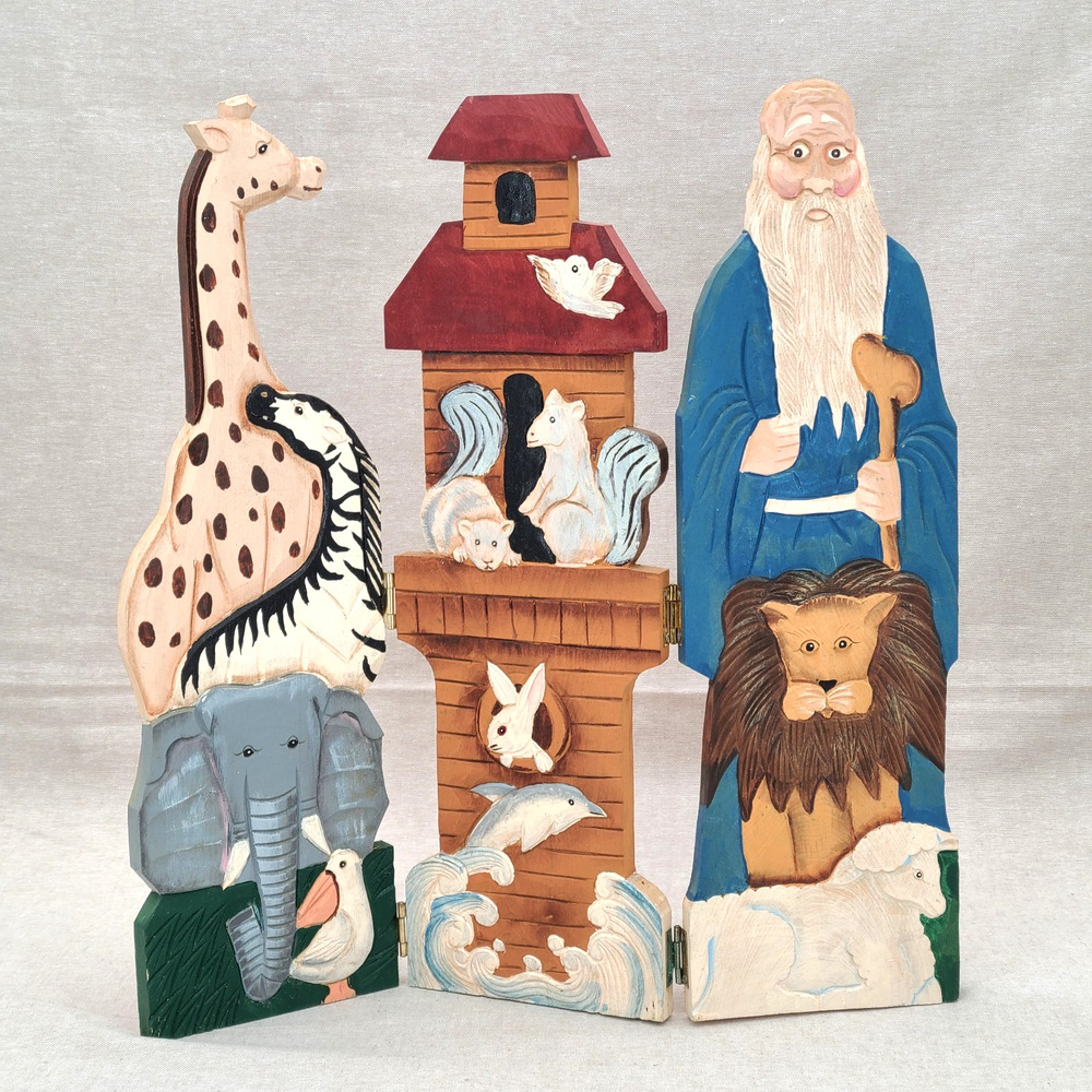 Noah’s Ark Wood Hand Carved Hand Tri-fold Hinged Screen, Nursey Decor, Dicksons
